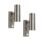 Picture of Pack of 2 Modern Stainless Steel Up/Down Wall Lights with PIR Motion Sensor – Stylish Security & Home Improvement Lighting